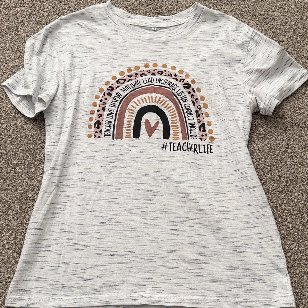 Teacher Graphic Tee with Rainbow Design